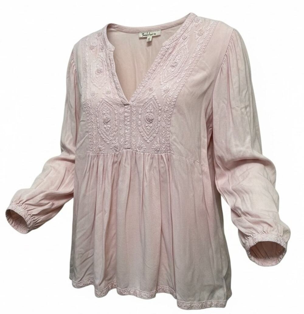 Pale Pink Boho Blouse Embroidered Medium Indie Whimsycore Fairycore Solitaire